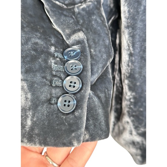 COS Crushed Velvet Silk Rayon Blazer Deep Blue Oversized Holiday Party Sz 10 - Picture 7 of 15